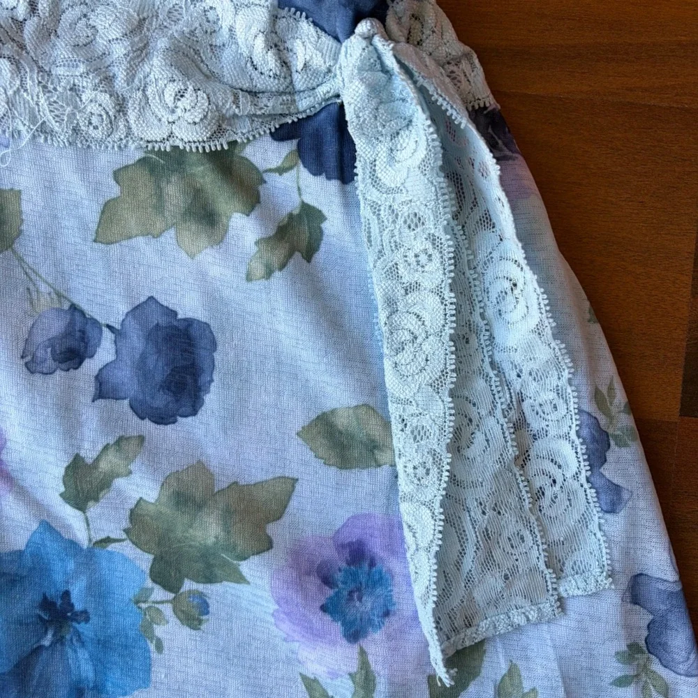 Cherokee Girls Light Blue Floral Mesh Mini Skirt Lace Waist Lettuce Hem 6/6X USA